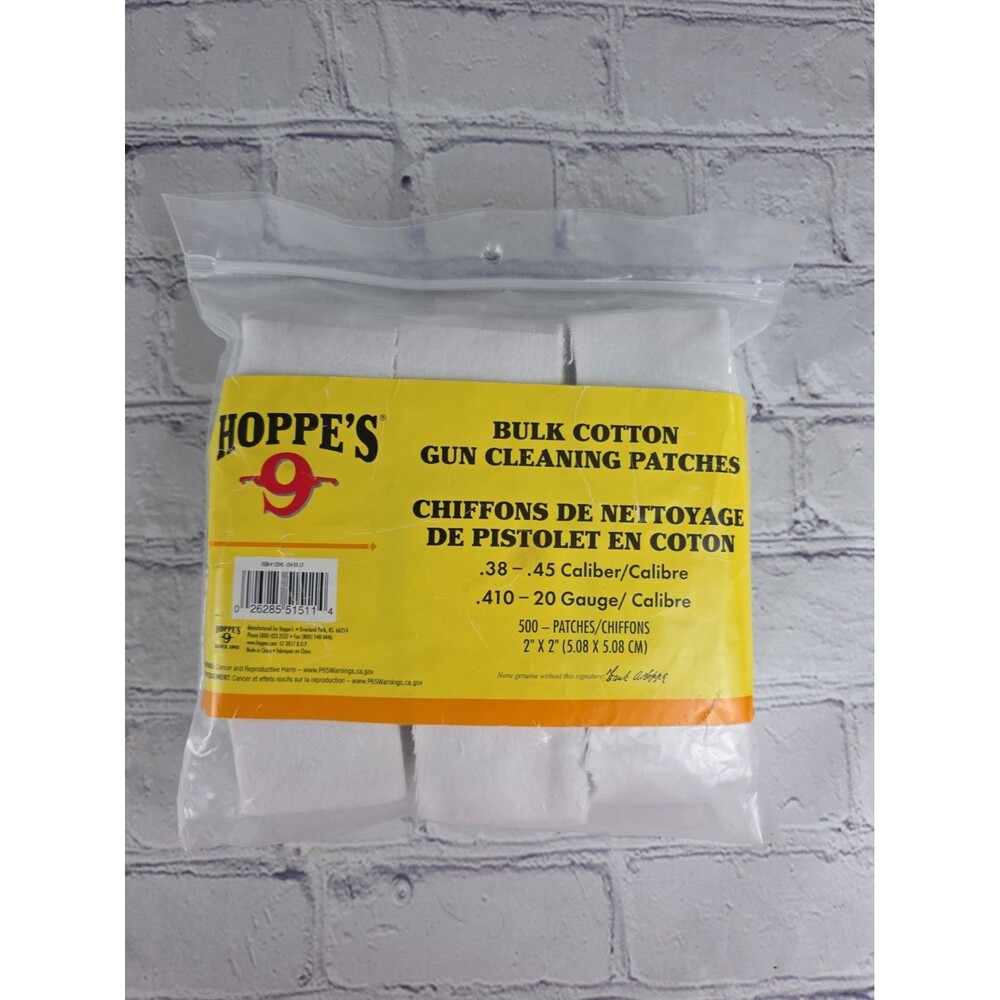 HOPPES #9 GUN CLEANING PATCHES #12045 .38 TO .45 CALIBER- 500 PATCHES PER PACK